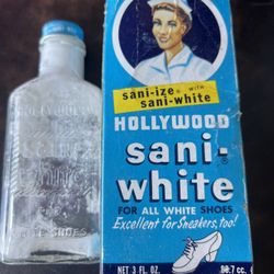 VINTAGE HOLLYWOOD SANI-WHITE SHOE CLEANER EMBOSSED w ORIGINAL BOX W NURSE & BABY