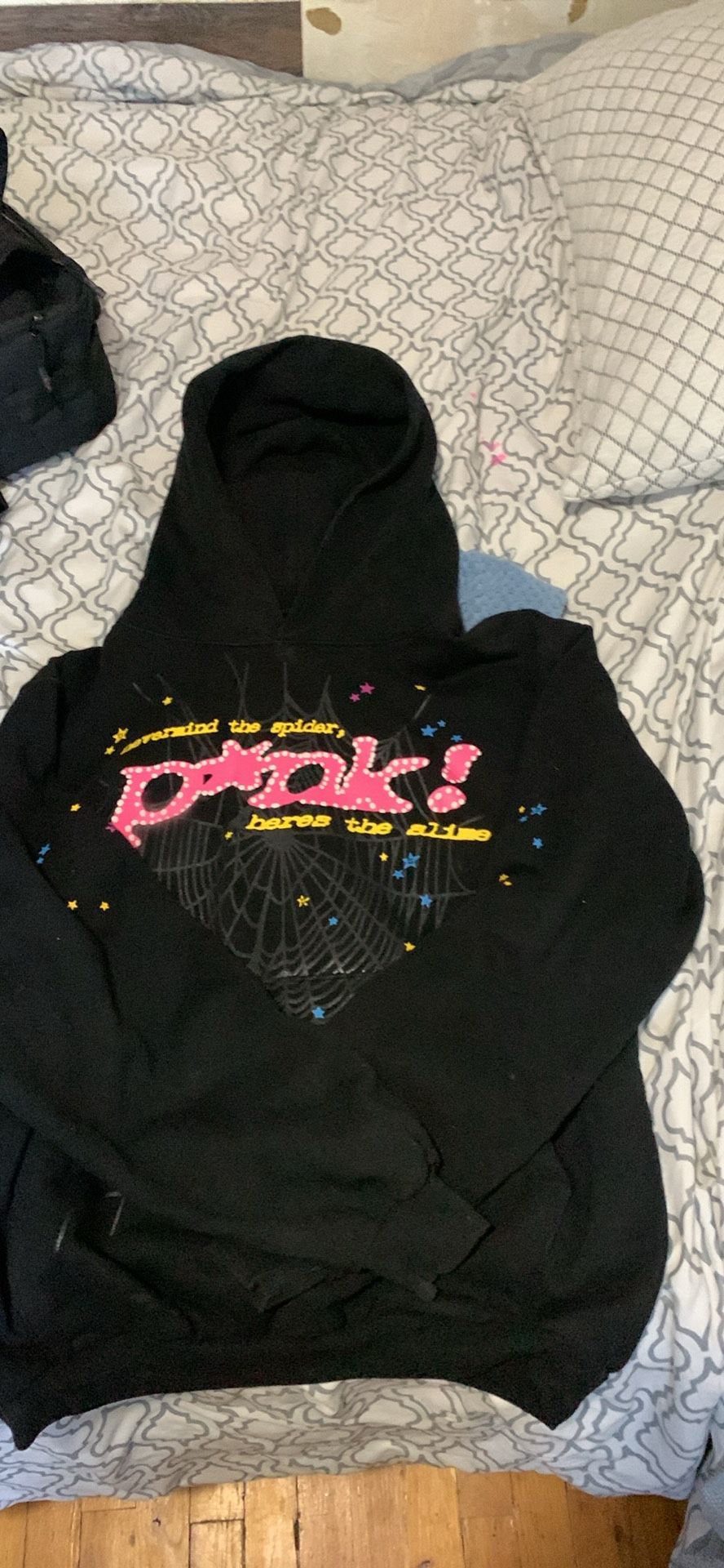 SP5DER HOODIE, BLACK, SIZE MEDIUM