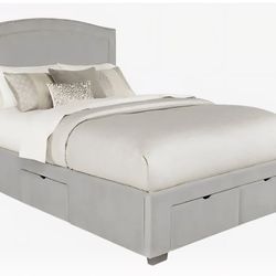 Gray 3 Pc Queen Upholstered Bed with 4 Drawer Storage