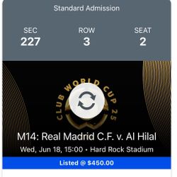 Real Madrid Vs Alhilal 18 June Miami Tickets 