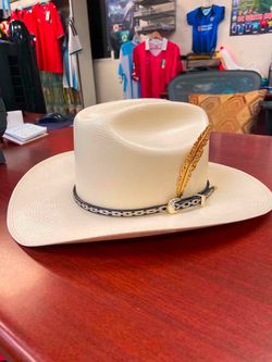 Sombrero de Palma de 5000X con toquilla de plata y pluma chapeada