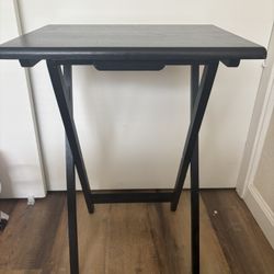 Set of 3 Black Wood Folding Tray Tables with Stand