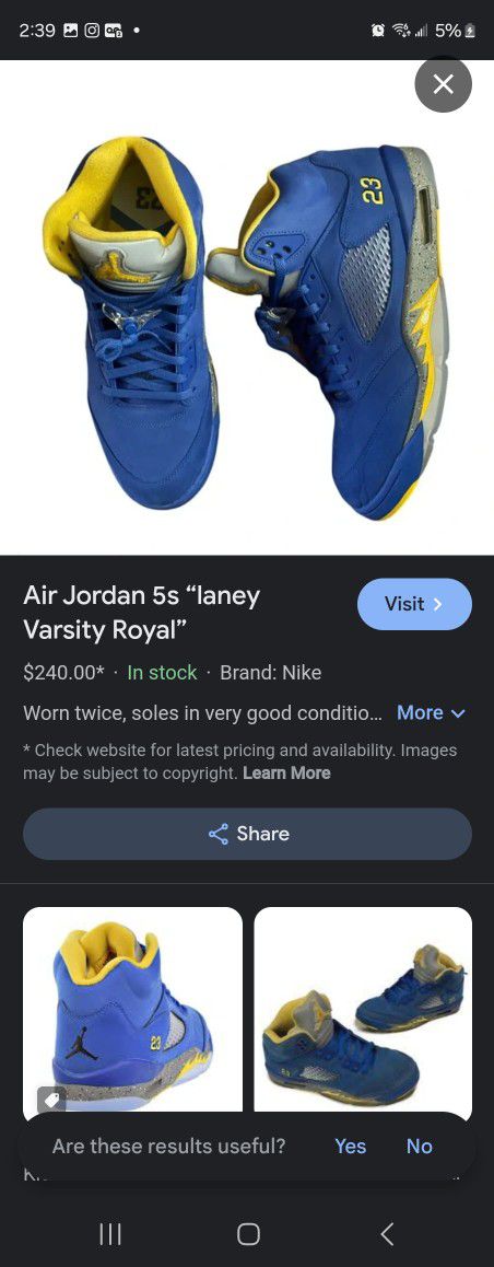 Air Jordan 5s  Laney Varsity Royal $50