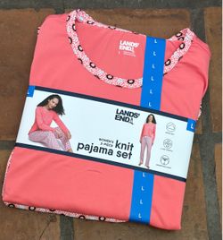 NEW Women's Pajama Set Lands End 2-Piece Knit Long Sleeve T-Shirt and Pants Large