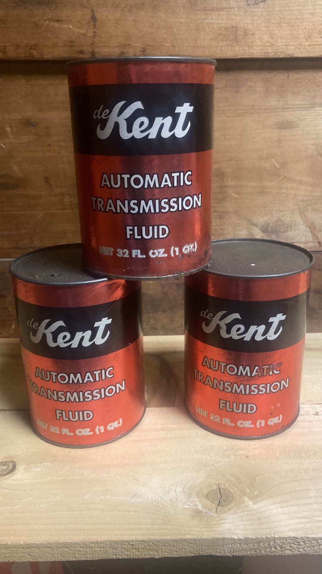 deKent Automatic Transmission Fluid 3 Cans Full And 2 Spouts Classic Car Collectors Nostalgia Items