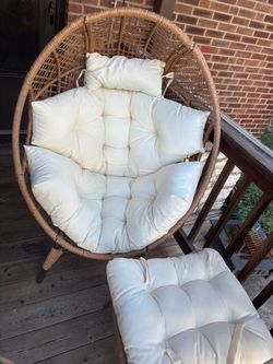 Rattan Egg Chair with Cushions and Ottoman