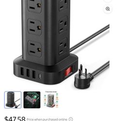 Power Strip Tower - 12 AC Outlets - 4 USB’s - 6 .5 Ft Cord
