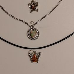 amber opal pink tourmaline butterfly necklace set