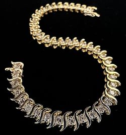 14K Yellow Gold S-Link Diamond Tennis Bracelet 7"