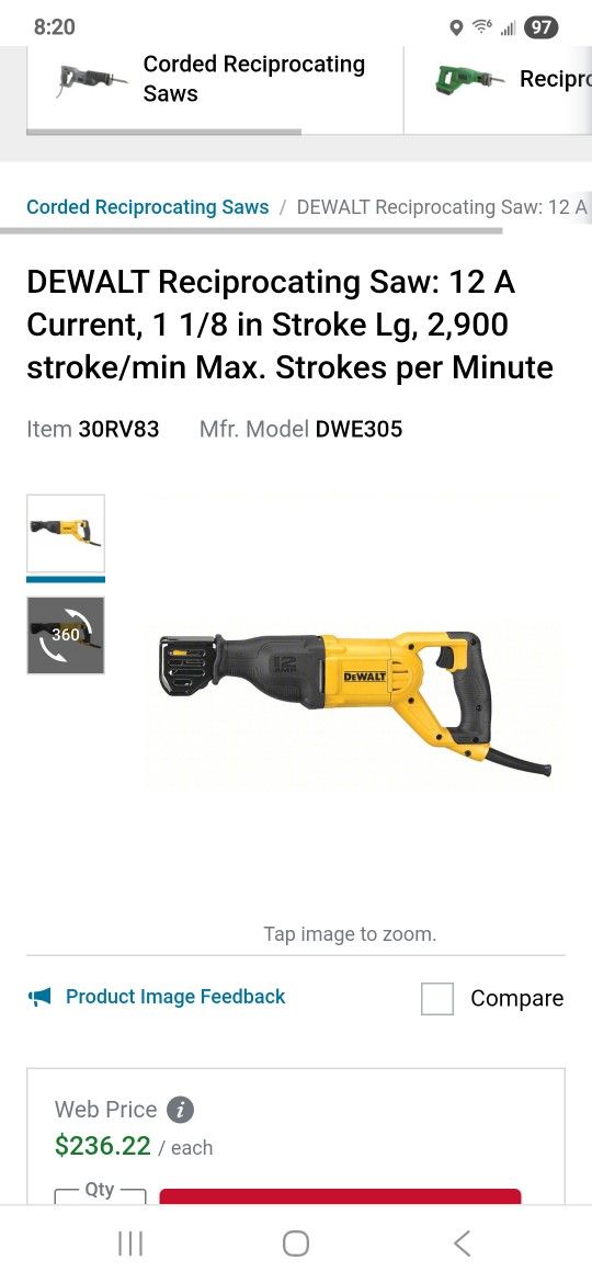 New In Box. DeWalt reciprocating saw. Model DWE305.