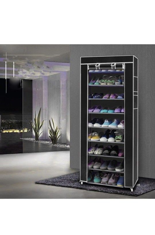 9 Tier Shoe Rack Organizer, Portable Shoe Shelf with Nonwoven Fabric Cover for Closet Hallway, Bedroom, Entryway, Easy Assembly, 22.83"L x 11.4"W x 63