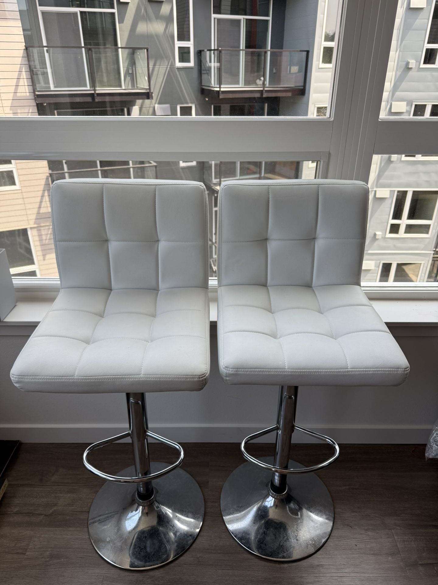 White Adjustable Bar Stools – Set of 2