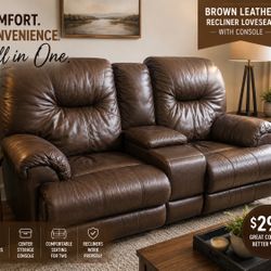 🔥 Reclining Leather Loveseat – $295 🔥