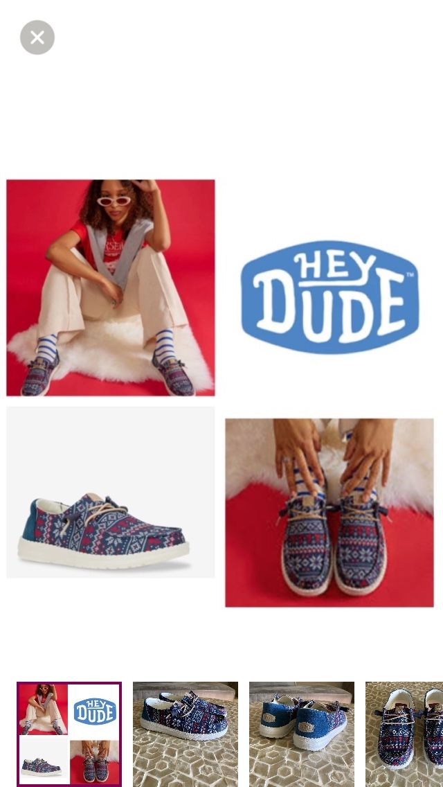 LIKE NEW! Hey Dude Wendy Ugly Sweater women’s slip-ons in ‘Navy/Red/White’