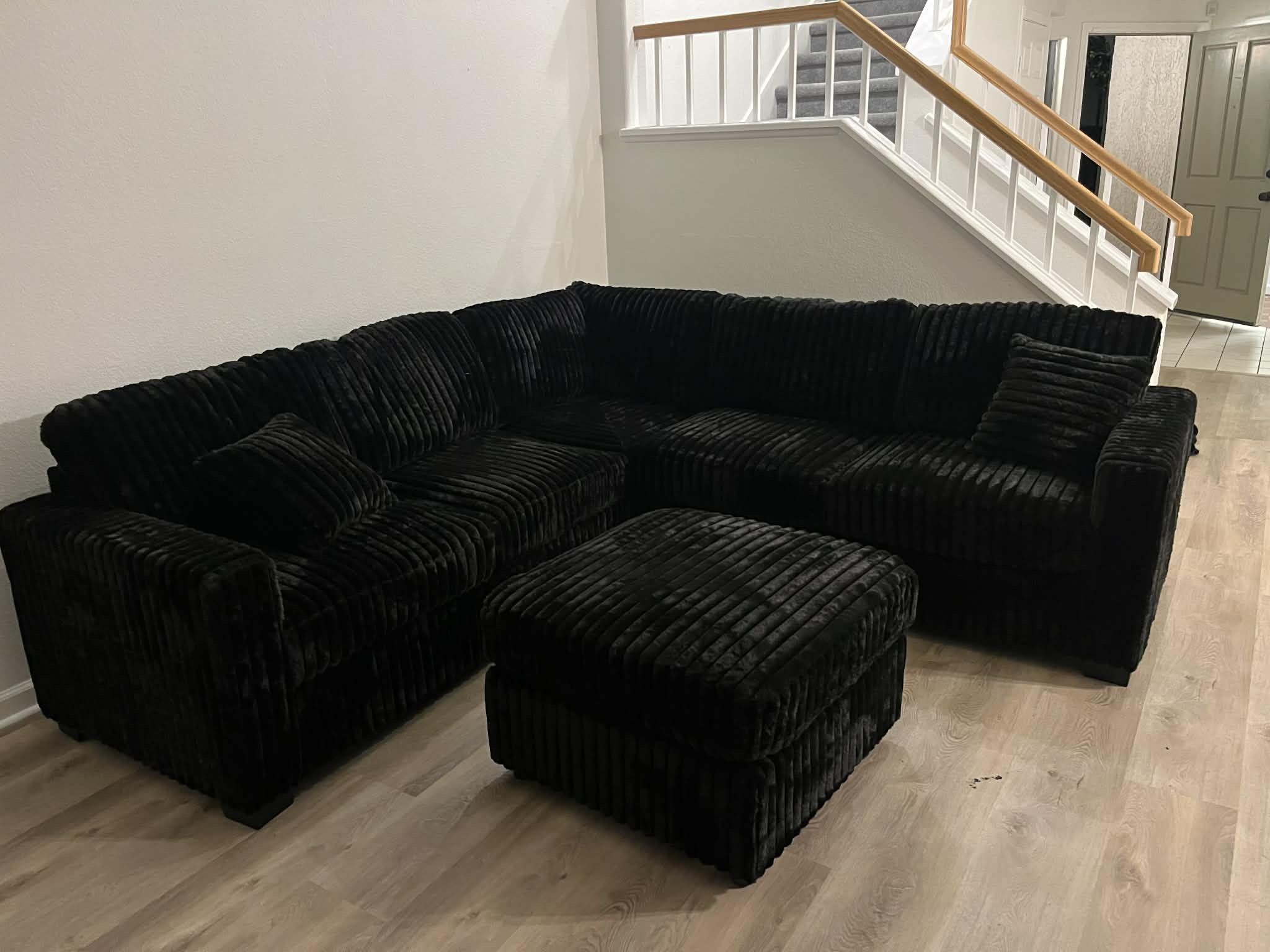 New 99x99 Corduroy Sectional Couch With Ottoman / Free Delivery