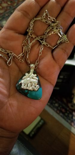 Elephant & Lama 925 Silver & Stone Pendant with Chain