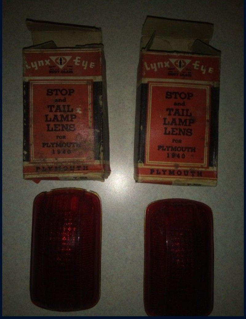 1940 Plymouth NOS Red Glass Tail Light Lenses, Pair