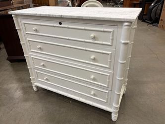 WILLIAMS SONOMA White Wooden Bamboo Style 4 Drawer Dresser with Marble Top