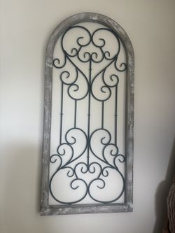 Rustic Farmhouse Arched Window Wall Decor – Wood & Metal Vintage Wall Hanging