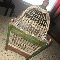 Vintage Wood And Wire Hanging Birdcage 