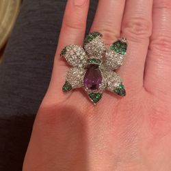 Crystal And Different Stone Silver Ring