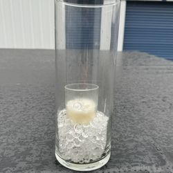 9”x3.5” Glass Cylinder Vase Table Centerpiece. Candle and beads not included. 