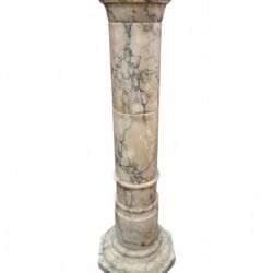 Antique-Style Marble Pedestal Column – Veined Cream Marble with Octagonal Base