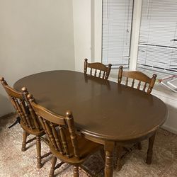 Solid Wood Dining Table Set w/ Leaf Extension & 4 Chairs – Windsor Style