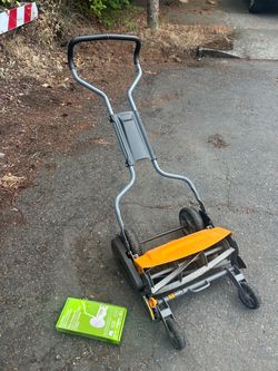 Fiskars manual push style lawnmower in decent shape. Comes with device to sharpen the blade.  $60, cash or Venmo, meet at my house for pick up. I’m i