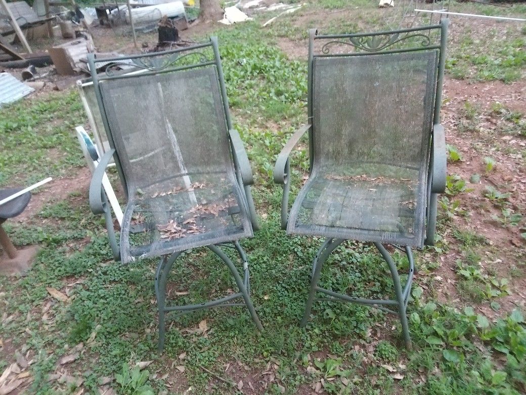 Two Metal Chairs Swivel They Need Recovering