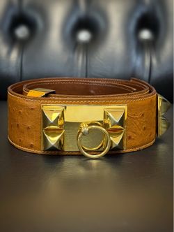 Vintage Hermès Medor Ostrich Collier De Chien Cognac Brown Belt