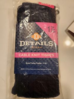 New Girl's Cable Knit Tights. Navy, Sz. 8-10