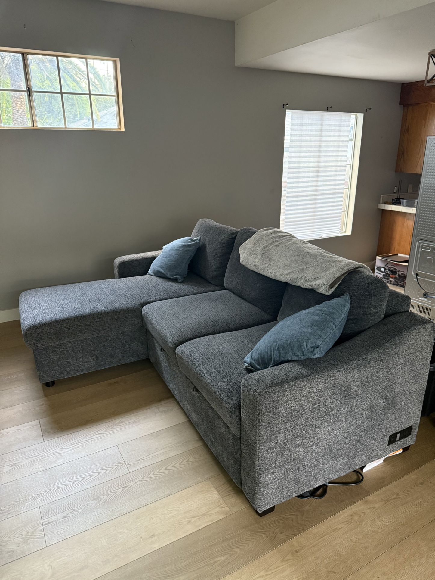 Sleeper Sofa with Reversible Chaise and Storage, Gray
