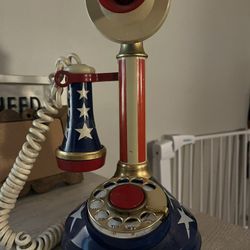 Vintage 1973 Stars & Stripes Red, White, Blue Candlestick Rotary Dial Phone Working!