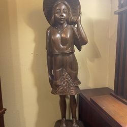 WOODEN HAND CAVED DECOR STATUE 