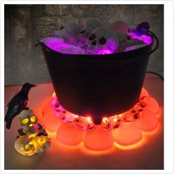Spooky Light-Up Cauldron & Skull Halloween Decor Bundle