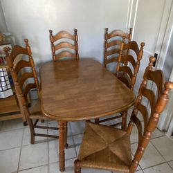Antique Oak Kitchen Table With Ladder Back Chairs