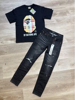 PURPLE JEANS AND BAPE SHIRT