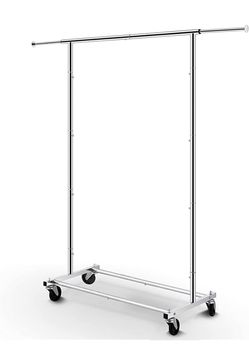 Simple Trending Clothing Garment Rack, Extendable Clothes Organizer, Chrome Clothes Rack with Bottom Storage Shelf, 360° Wheels, Waterproof and Rust-r