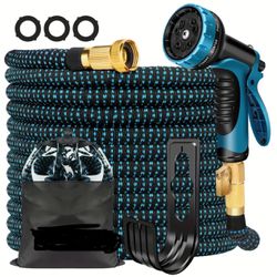 25FT-150FT Expandable Garden Hose Kit with Spray Nozzle - Durable, Latex Core, Water-Saving for Efficient Gardening and Irrigation Blue