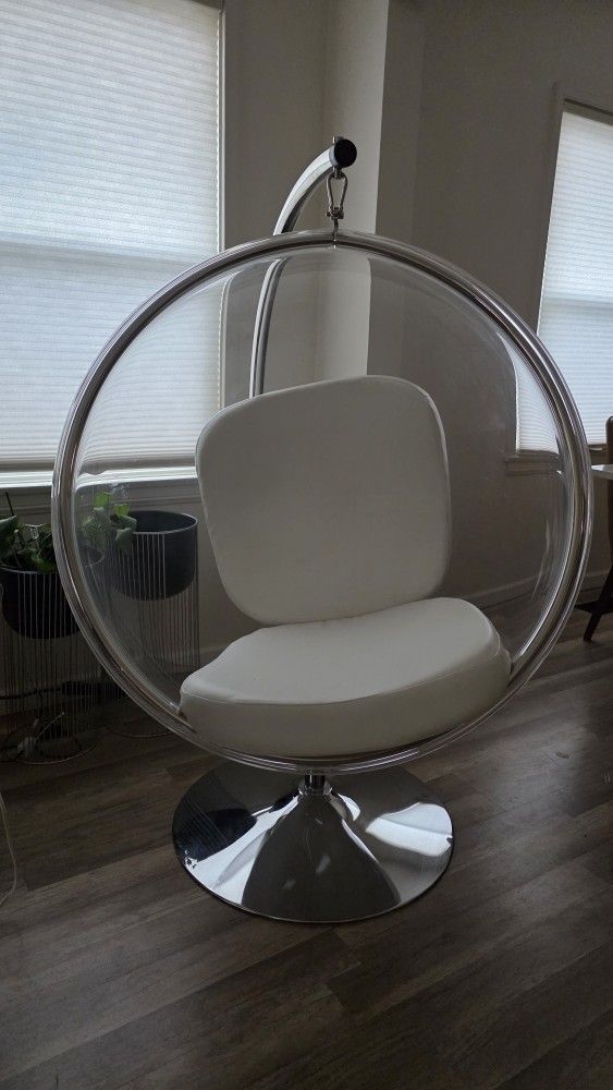 Swing Bubble Clear & Silver Swing Bubble Accent Chair in White 