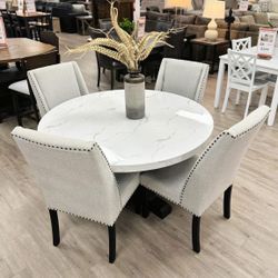 5PC Gray Marble Dining Table Set