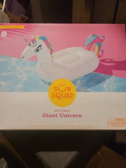 SUMMER-Time  SALE Inflatable Giant Unicorn Sun Squad, Aquarium Blue, Pool Float for Kids and Adults, Party Floatie and Ride-On Raft for Summer Fun