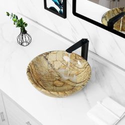 Tysun Art Basin 16.5in Round Porcelain Ceramic Vessel Sink With Matching Pop-up Drain New
