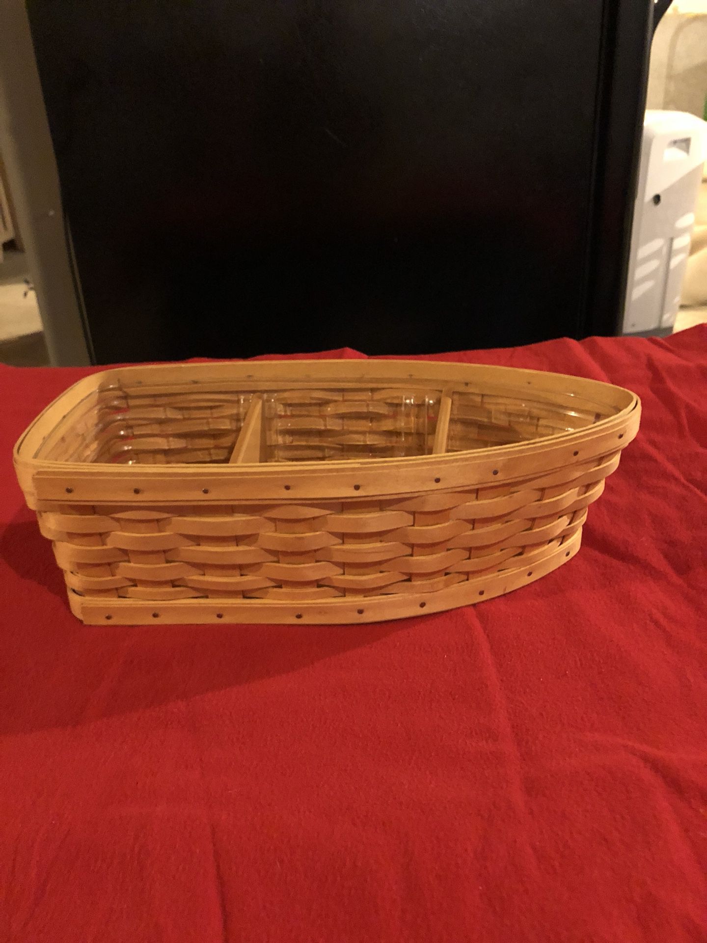 Longaberger boat basket w liner and dividers