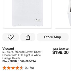 Vissani 5.0 cu. ft. Manual Defrost Chest Freezer with LED Light in White Garage Ready