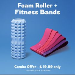 Brand New Combo - Mini Foam Massage Roller Combo With Fitness Bands)