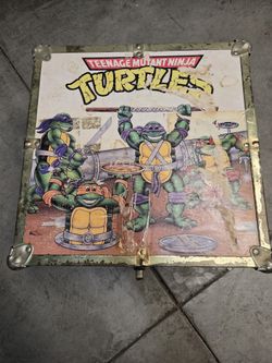 VINTAGE 90s Teenage Mutant Ninja Turtles TMNT Toy Chest Storage Trunk! Leo, Don, Raph, Mikey!