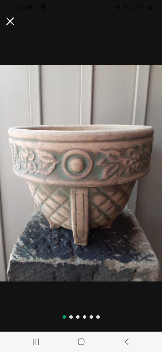 Vintage Antique Stoneware Pottery Flower Pot