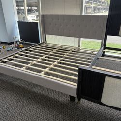 New King Size Gray Platform Bed Frame